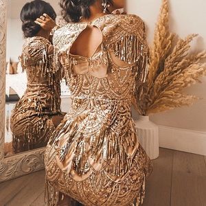 LULUS CHAMPAGNE GOLD PARTY DRESS